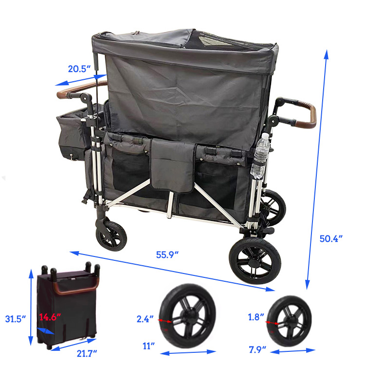 JXB Christmas Hot Sale Outdoor Push And Pull Aluminum Alloy Collapsible Camping Twins Stroller Wagon
