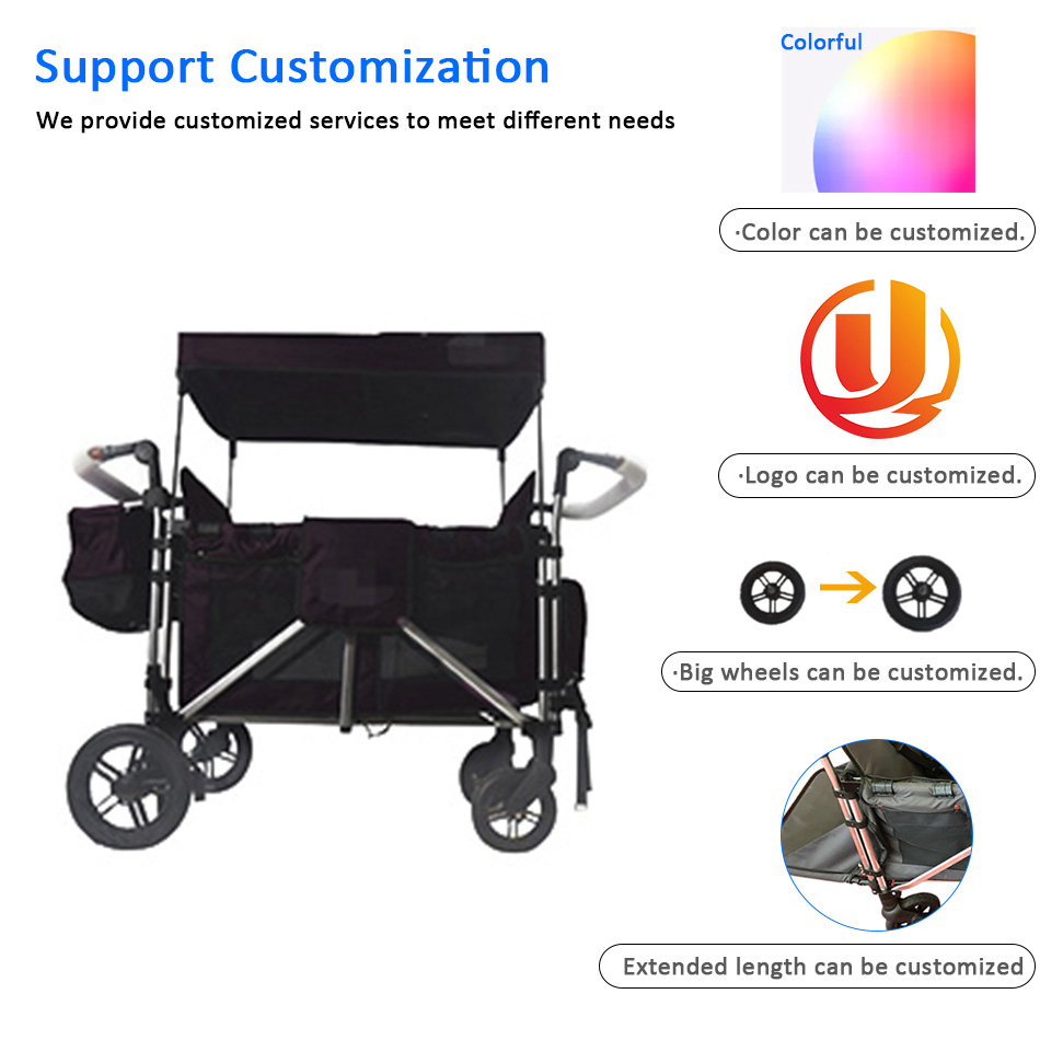JXB Christmas Hot Sale Outdoor Push And Pull Aluminum Alloy Collapsible Camping Twins Stroller Wagon