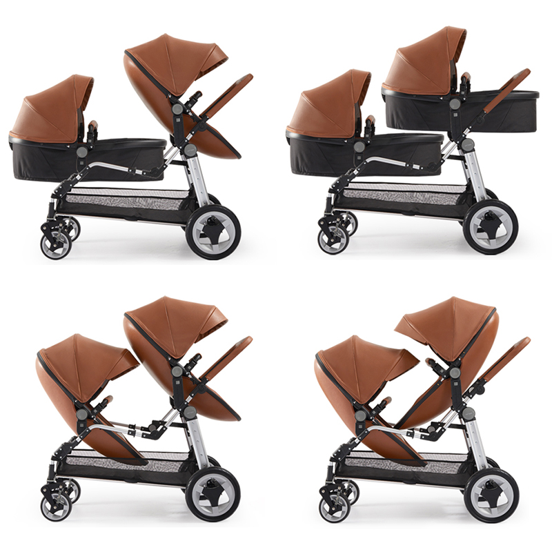 Babyfond Hot Selling PU leather Double Shell Folding Stroller Lightweight luxury Twin Stroller + Sea