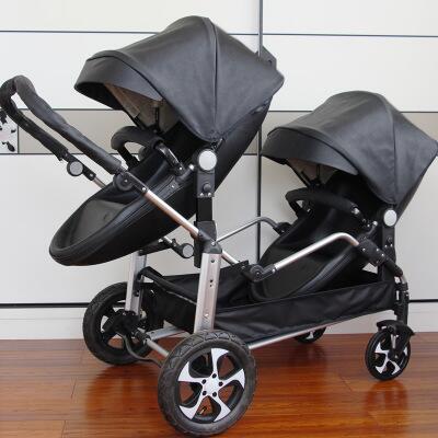Babyfond Hot Selling PU leather Double Shell Folding Stroller Lightweight luxury Twin Stroller + Sea