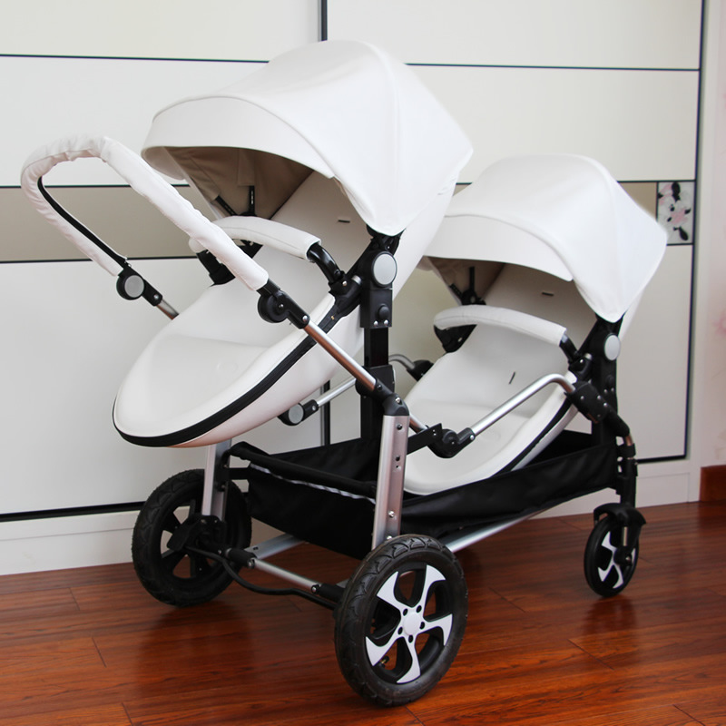 Babyfond Hot Selling PU leather Double Shell Folding Stroller Lightweight luxury Twin Stroller + Sea