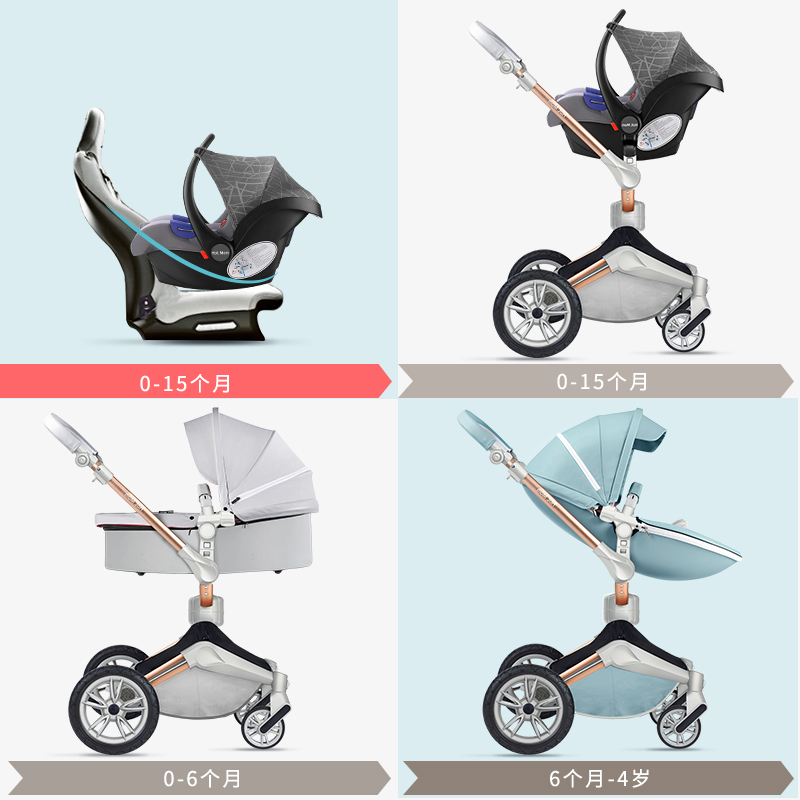 Hot Mom Luxury Baby Stroller 3 in 1 High Land-scape carriage travel system with car seta Folding Car