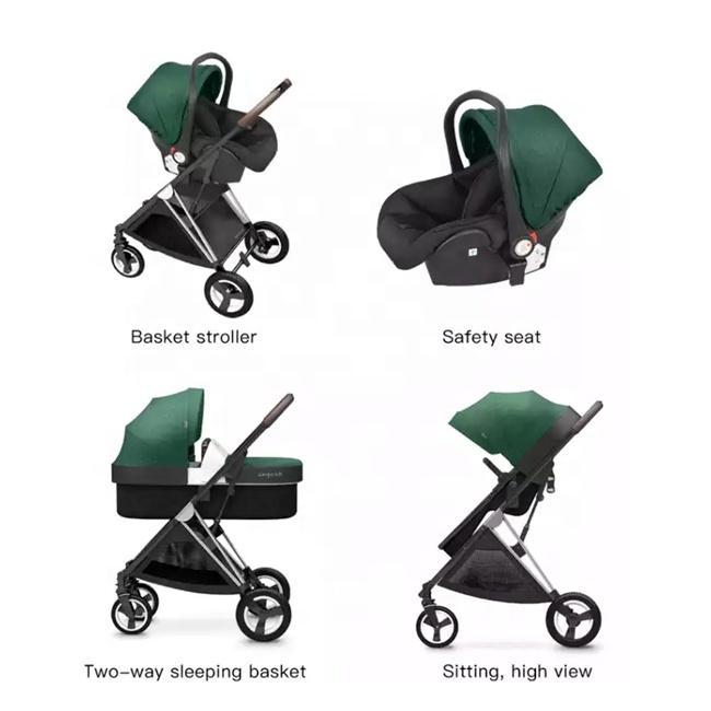 3 in 1 Baby Stroller High landscape Light Folding Pram Can Sit Can Lie Ultra-light Portable 4 Wheel 