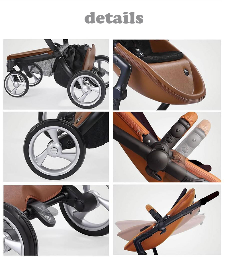 Chinese wholesale Height quality Aluminum frame EN1888 TS68 Leather Travel Luxury Foofoo baby stroll