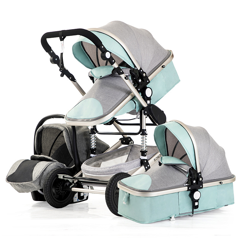 Luxurious Baby Stroller 3 in 1 Portable Travel Baby Carriage Folding Prams Aluminum Frame High Lands