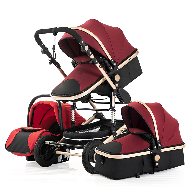 Luxurious Baby Stroller 3 in 1 Portable Travel Baby Carriage Folding Prams Aluminum Frame High Lands