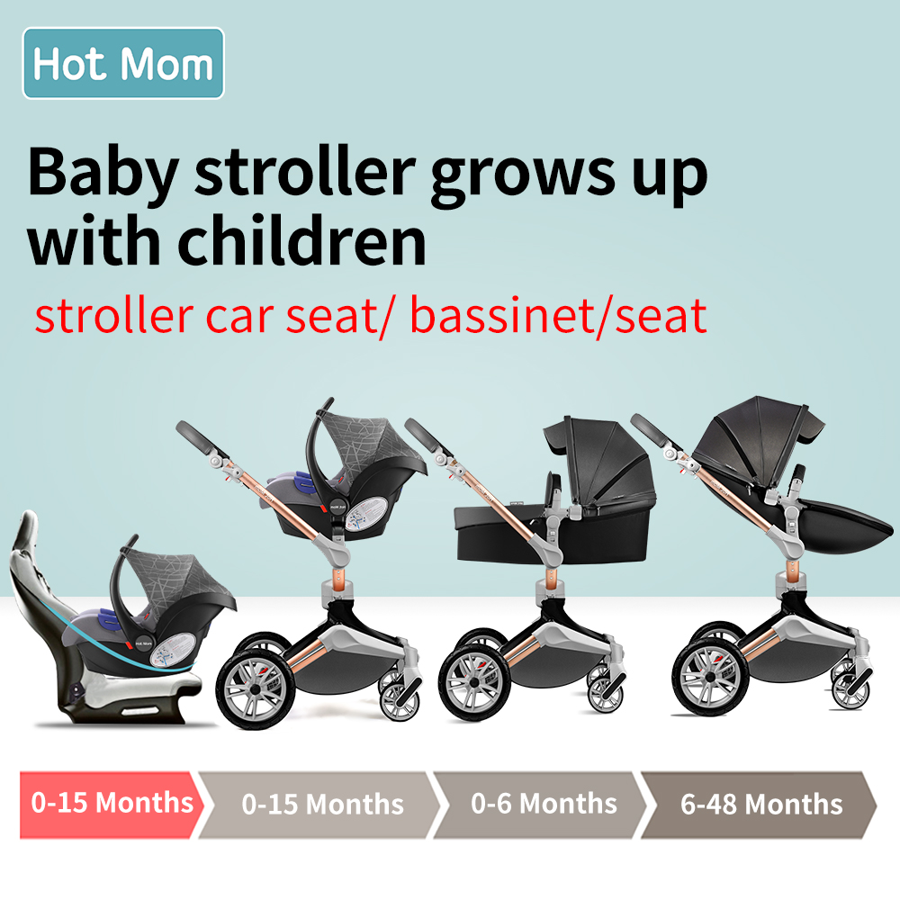 Hot Mom 360 Rotation Baby Stroller Wheelchair Accessories 3 In 1 Pram with Bassinet and Car Seat