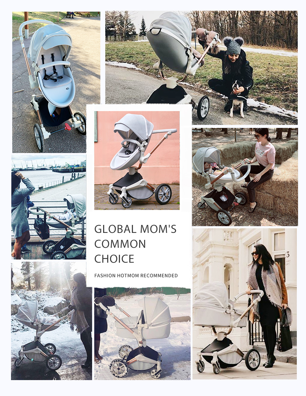 Hot Mom 360 Rotation Baby Stroller Wheelchair Accessories 3 In 1 Pram with Bassinet and Car Seat