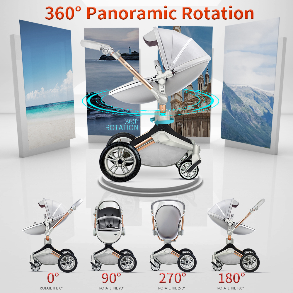 Hot Mom 360 Rotation Baby Stroller Wheelchair Accessories 3 In 1 Pram with Bassinet and Car Seat