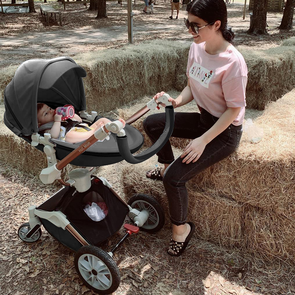 Hot Mom 360 Rotation Baby Stroller Wheelchair Accessories 3 In 1 Pram with Bassinet and Car Seat
