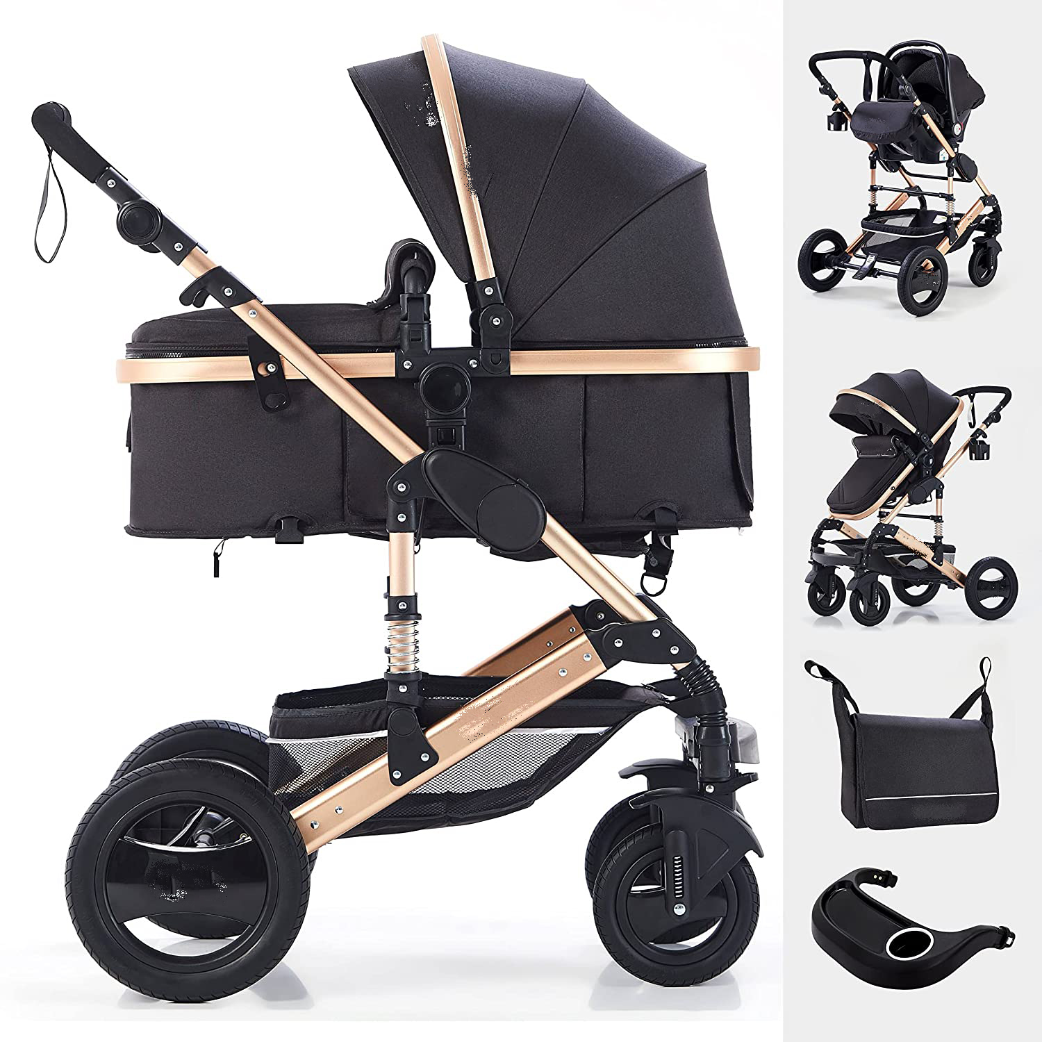 Pram Giant Set 15-Piece Combination Pushchair Baby Carrycot Buggy Baby Seat Stroller 3-in-1 , Alumin