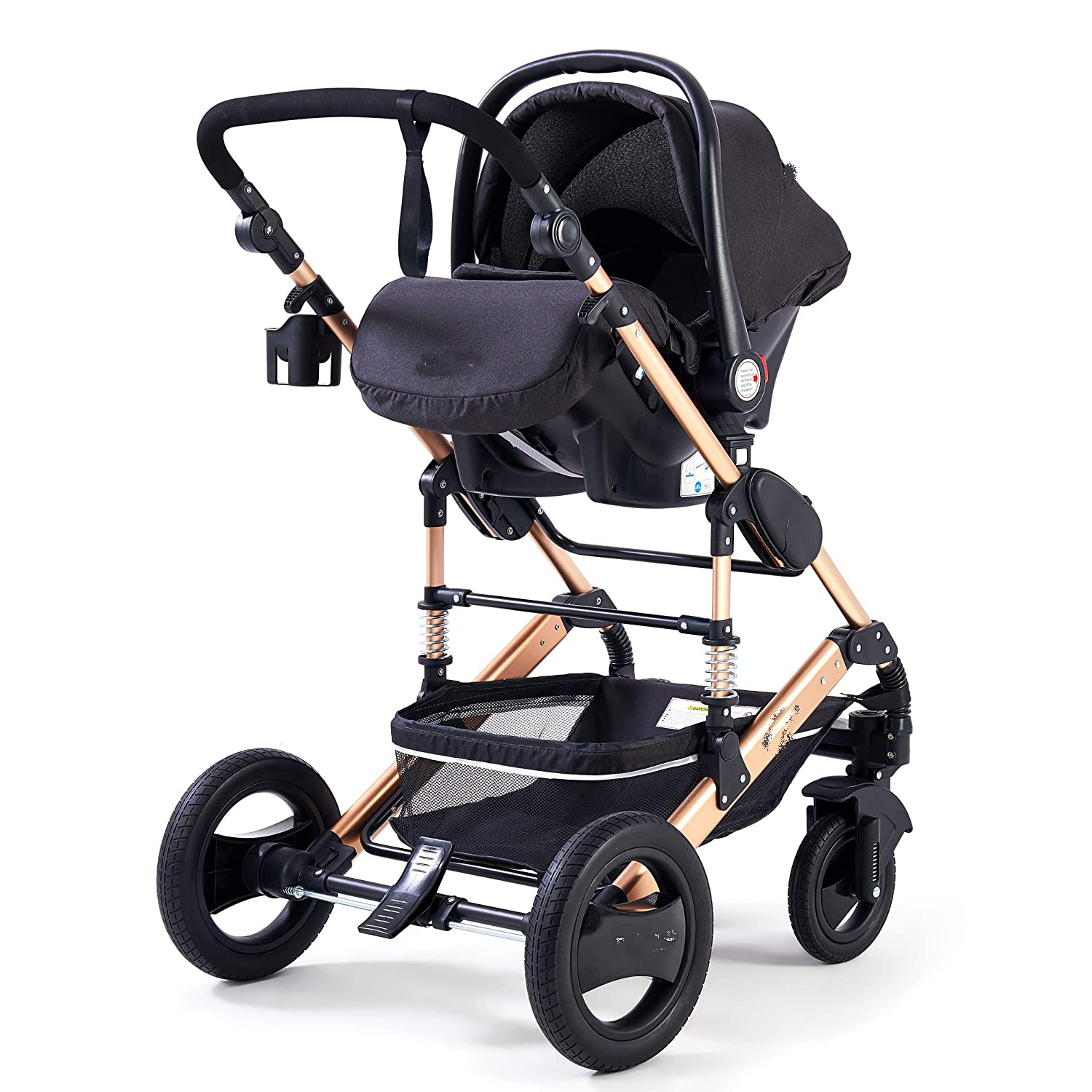 Pram Giant Set 15-Piece Combination Pushchair Baby Carrycot Buggy Baby Seat Stroller 3-in-1 , Alumin