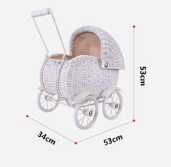 Baby Walker Doll Wicker Stroller Buggy Carriage Rattan Doll Pram With Wheels Kids Room Decoration Re