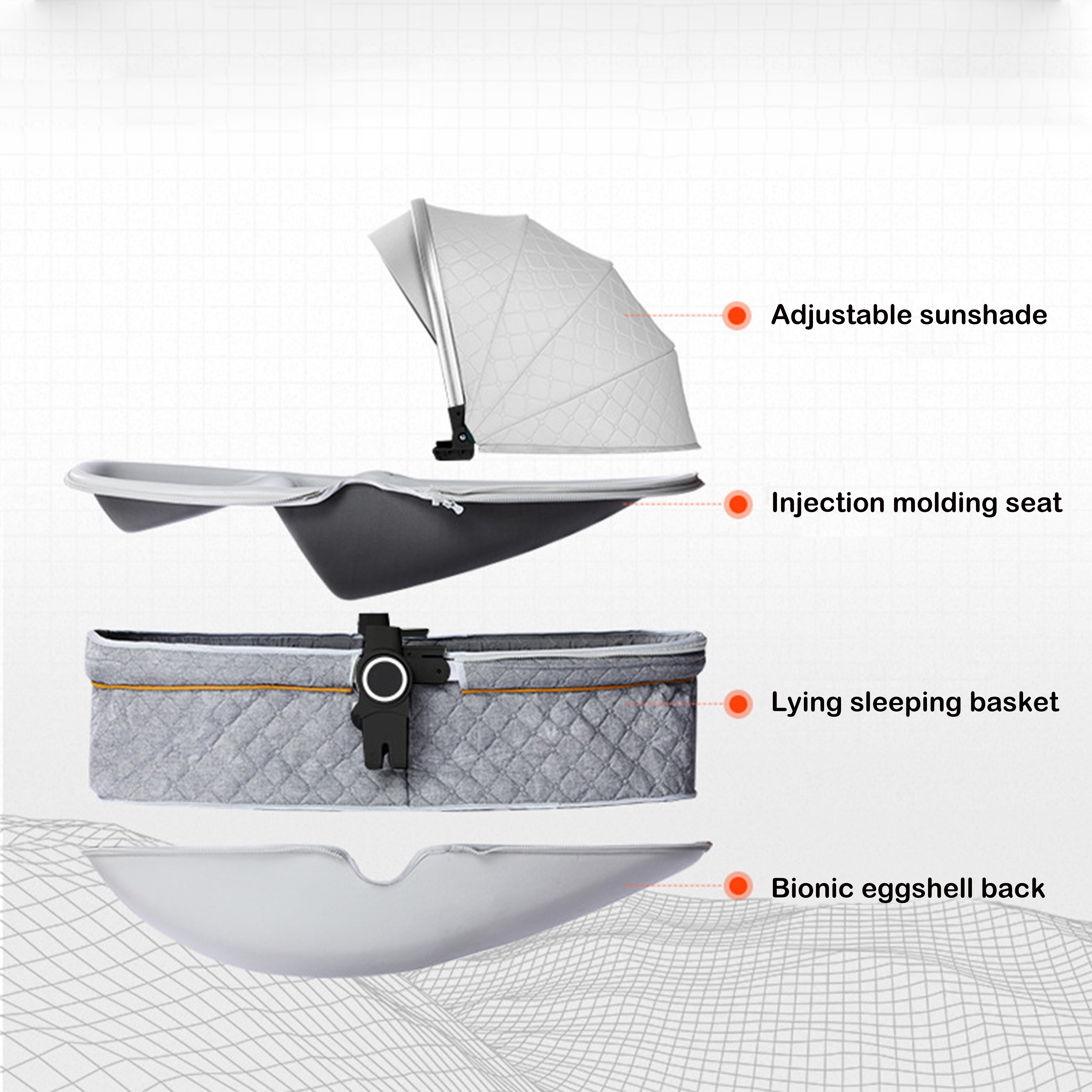 White Aluminum Alloy Plastic sleeping bag baby stroller baby 3 in 1