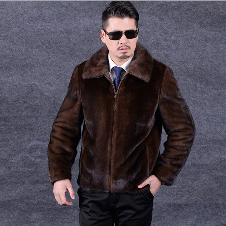 YQ249 Free shipping New style winter warm brown artificial mink fur real fur coat for mens
