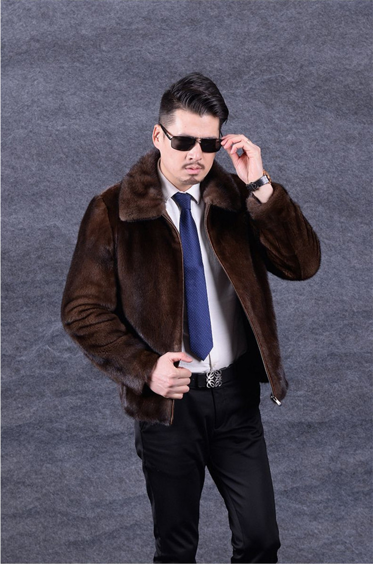 YQ249 Free shipping New style winter warm brown artificial mink fur real fur coat for mens