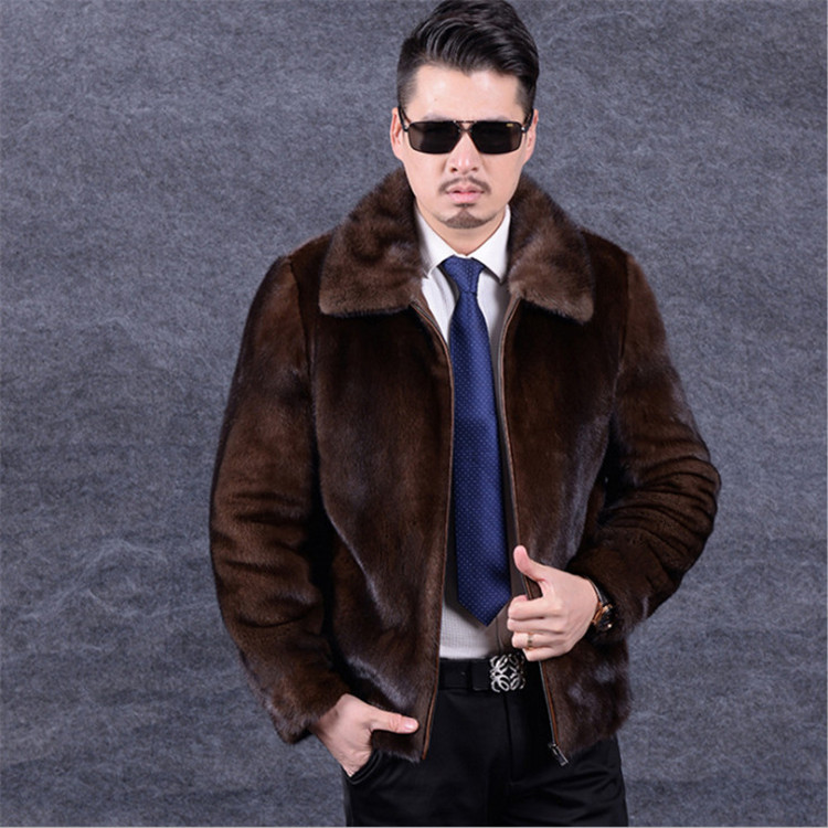 YQ249 Free shipping New style winter warm brown artificial mink fur real fur coat for mens