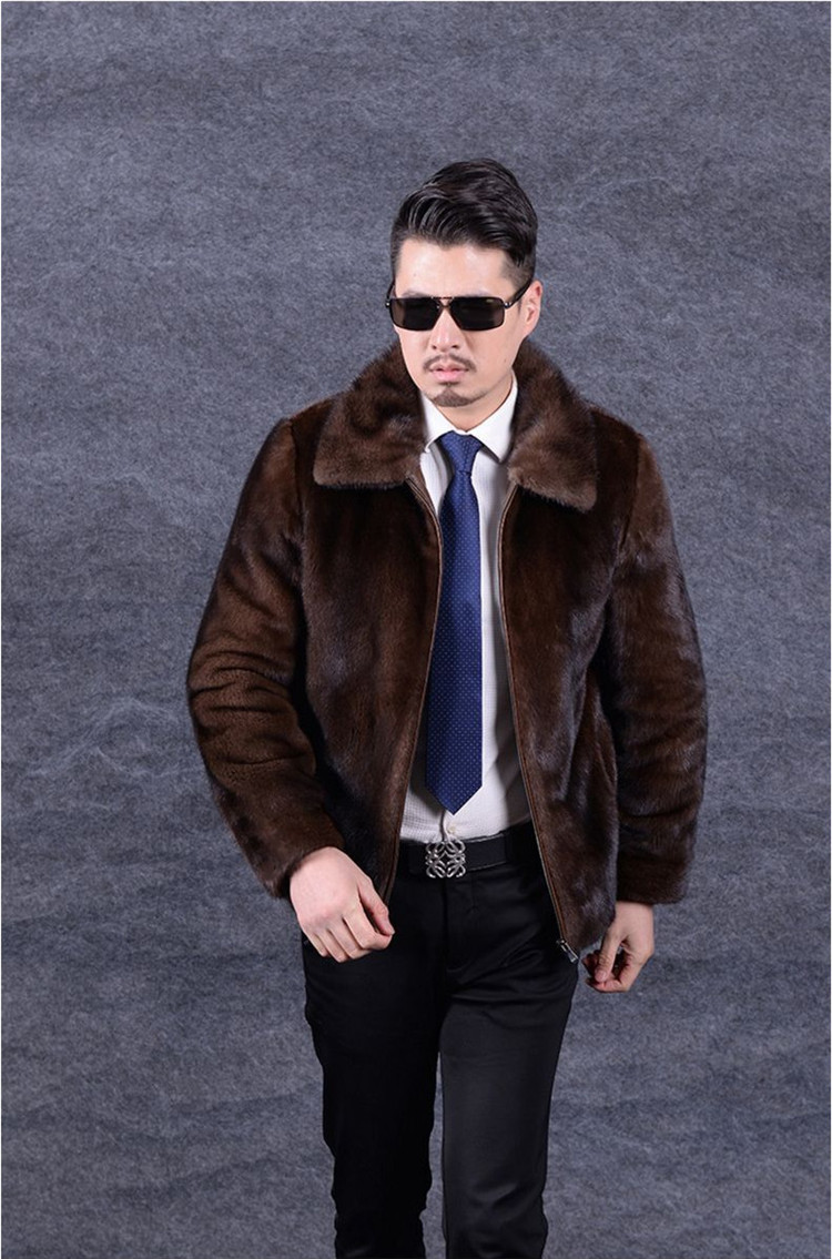 YQ249 Free shipping New style winter warm brown artificial mink fur real fur coat for mens