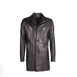 Made in Italy black leather coat for men OEM service high quality 100% Italian real leather jacket w