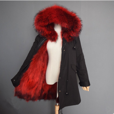 Custom size and colors real fox raccoon fur coat parka jacket for men