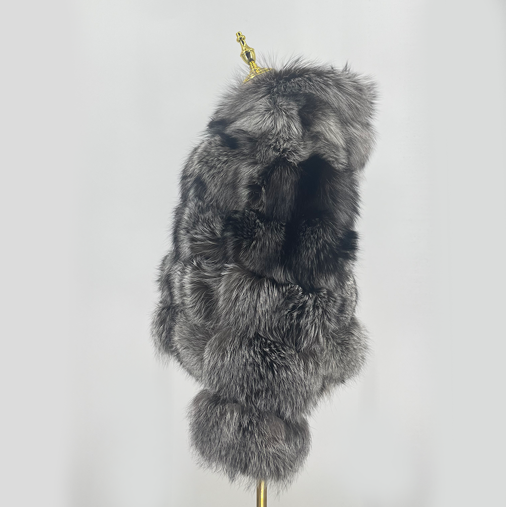 QIUCHEN-QC8143 winter mens real silver fox fur jacket with fur hood luxury thick hoodies plus size c