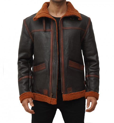 Aviator Pilot B3 RAF WW bomber Flight Jacket shearling Dark Brown  leather jacket for Men Winter War