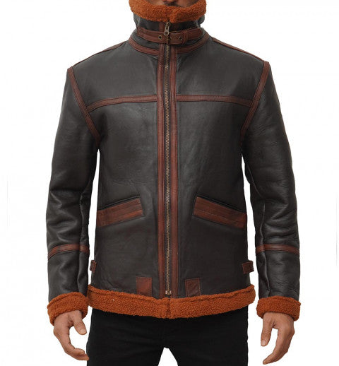 Aviator Pilot B3 RAF WW bomber Flight Jacket shearling Dark Brown  leather jacket for Men Winter War
