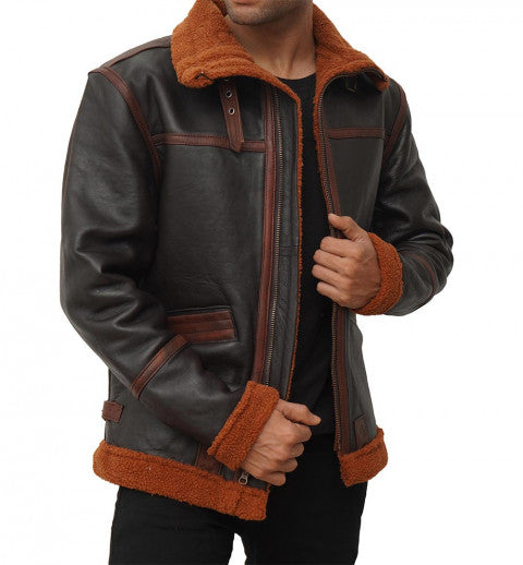 Aviator Pilot B3 RAF WW bomber Flight Jacket shearling Dark Brown  leather jacket for Men Winter War