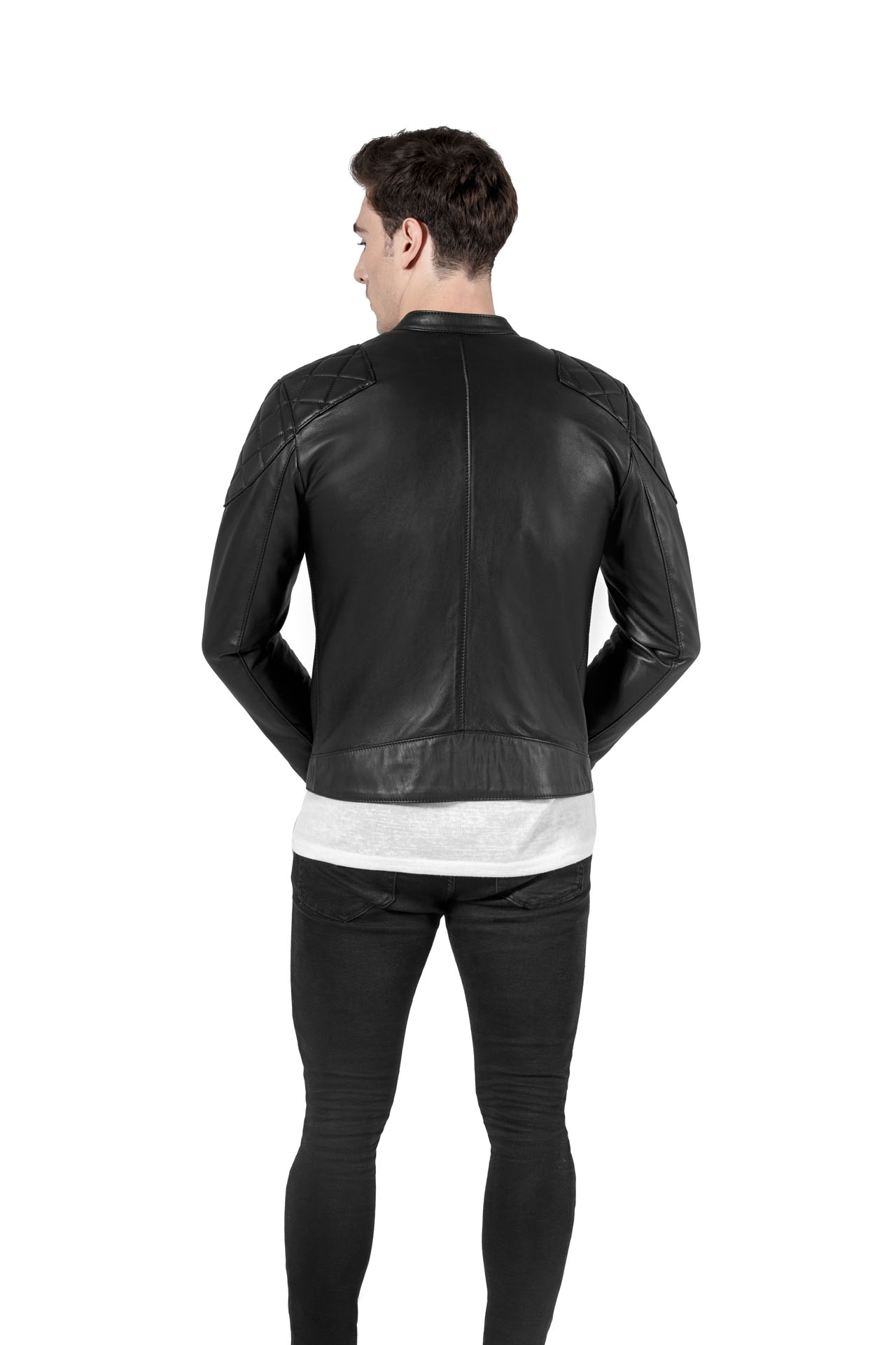 Shoulders Patch Design Genuine Leather Jacket For Men