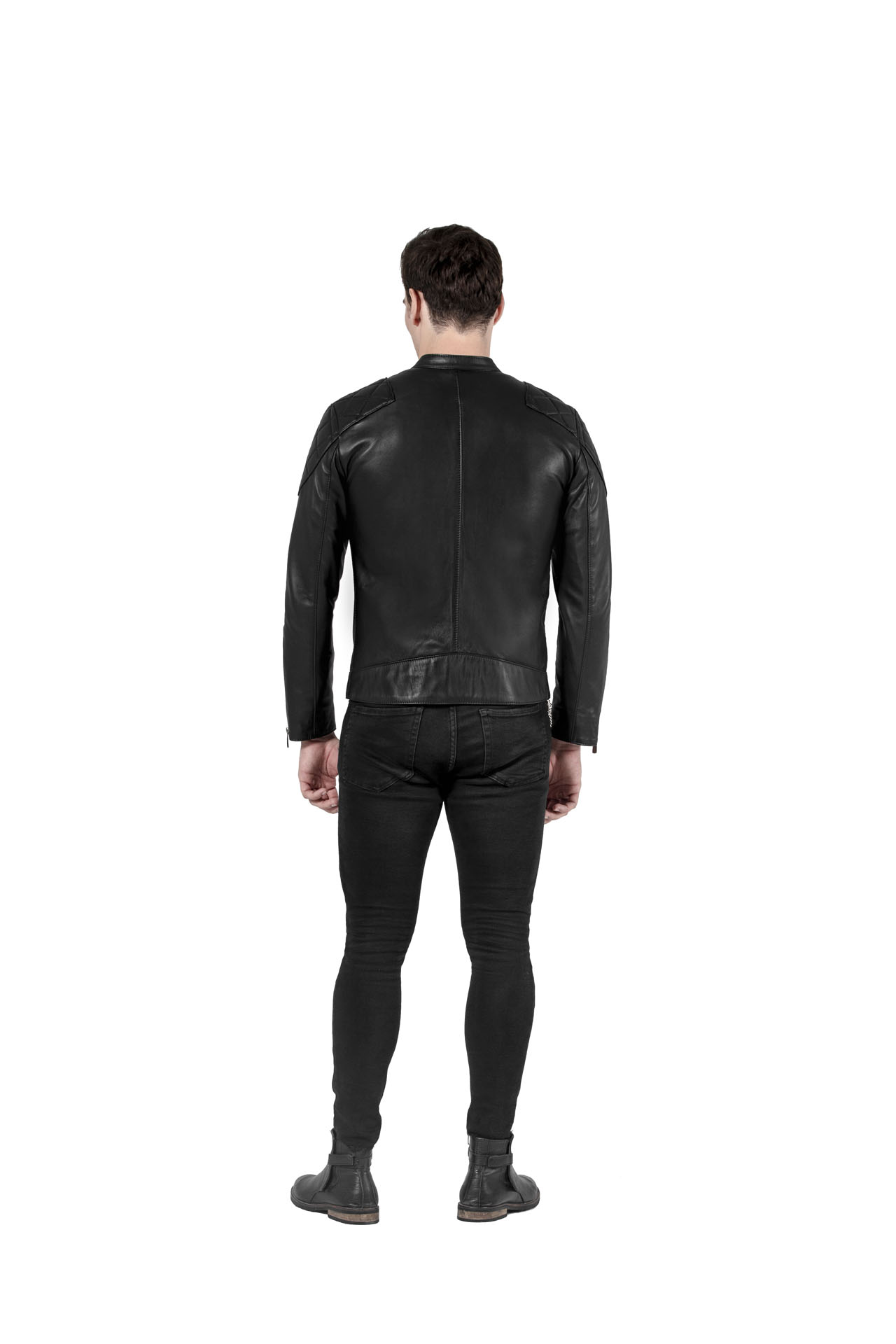 Shoulders Patch Design Genuine Leather Jacket For Men