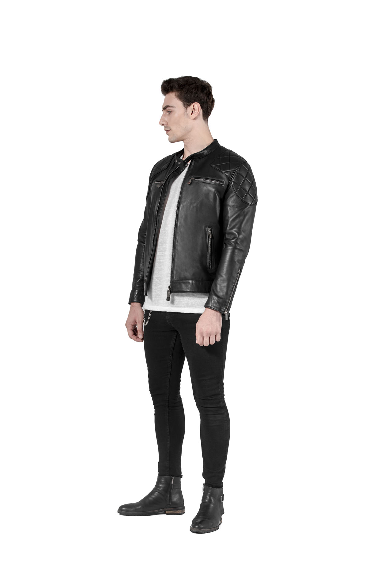 Shoulders Patch Design Genuine Leather Jacket For Men