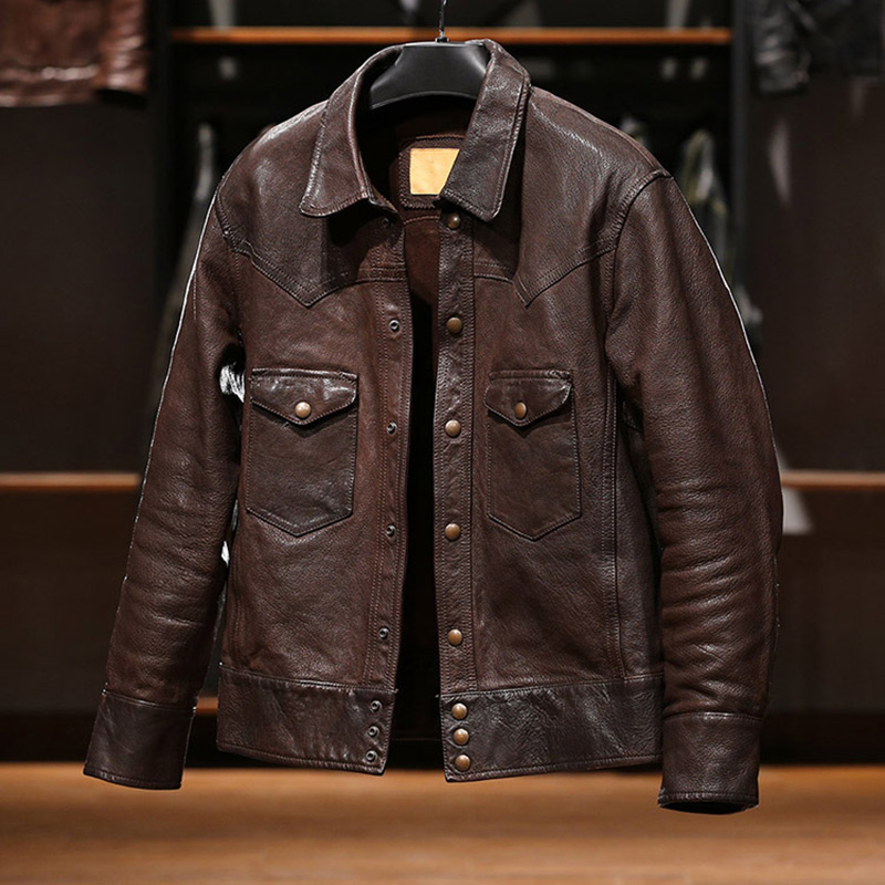 Special Brown Men Casual High Quality Men's Coat Biker Real Sheep Leather Jacket
