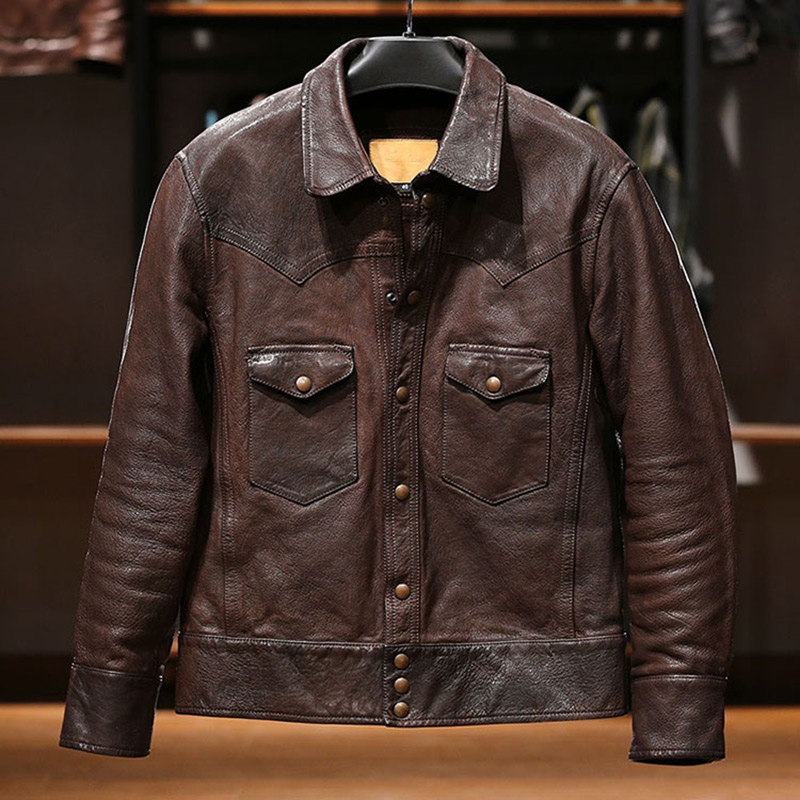 Special Brown Men Casual High Quality Men's Coat Biker Real Sheep Leather Jacket
