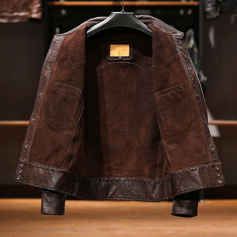 Special Brown Men Casual High Quality Men's Coat Biker Real Sheep Leather Jacket