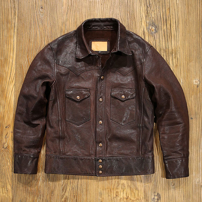 Special Brown Men Casual High Quality Men's Coat Biker Real Sheep Leather Jacket