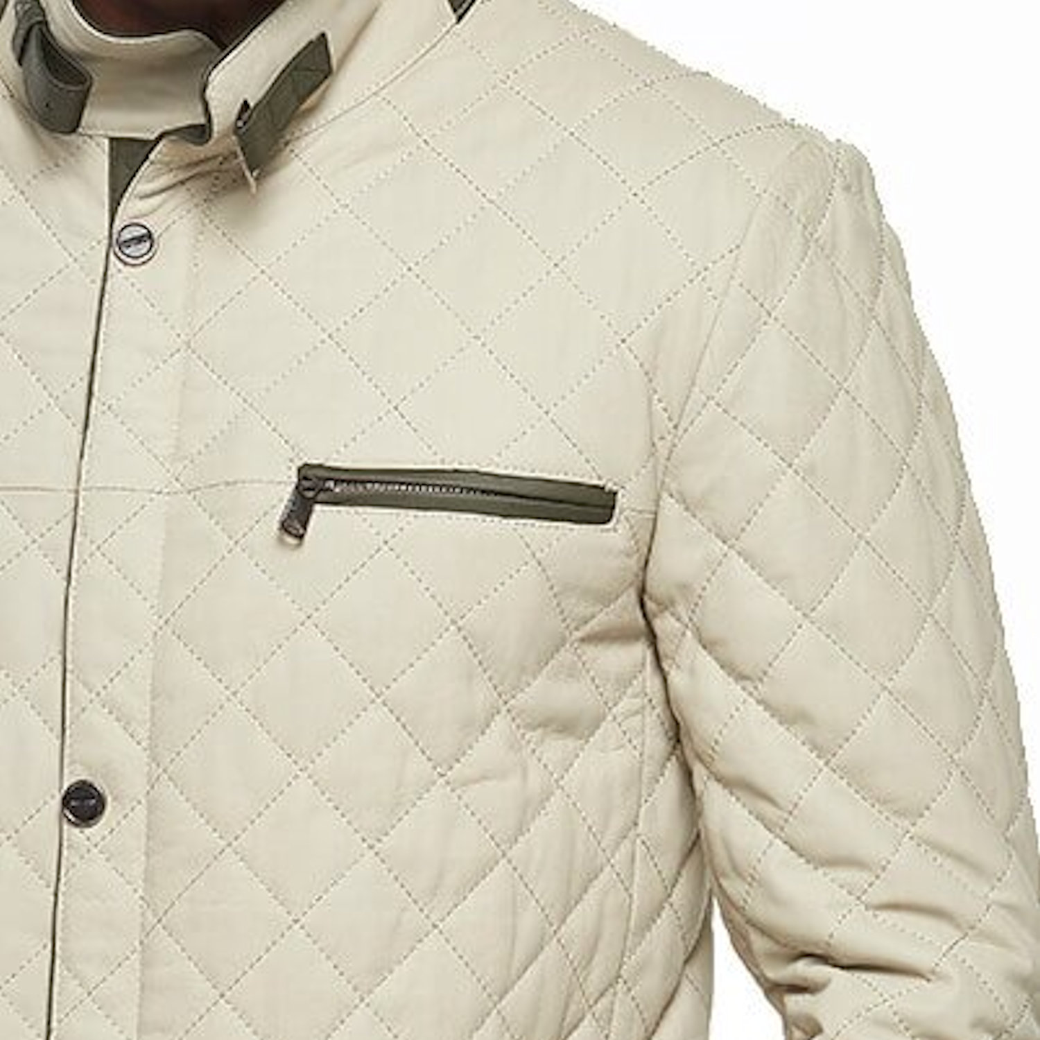 Men Genuine Leather Jacket Deriza Beige First Class Quality Lambskin Handmade Quilted Zip Closure Re
