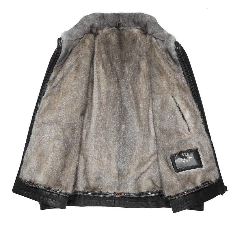 Men casual clothing gray mink fur coat 100% real  winter coats for men men's leather jackets- genuin