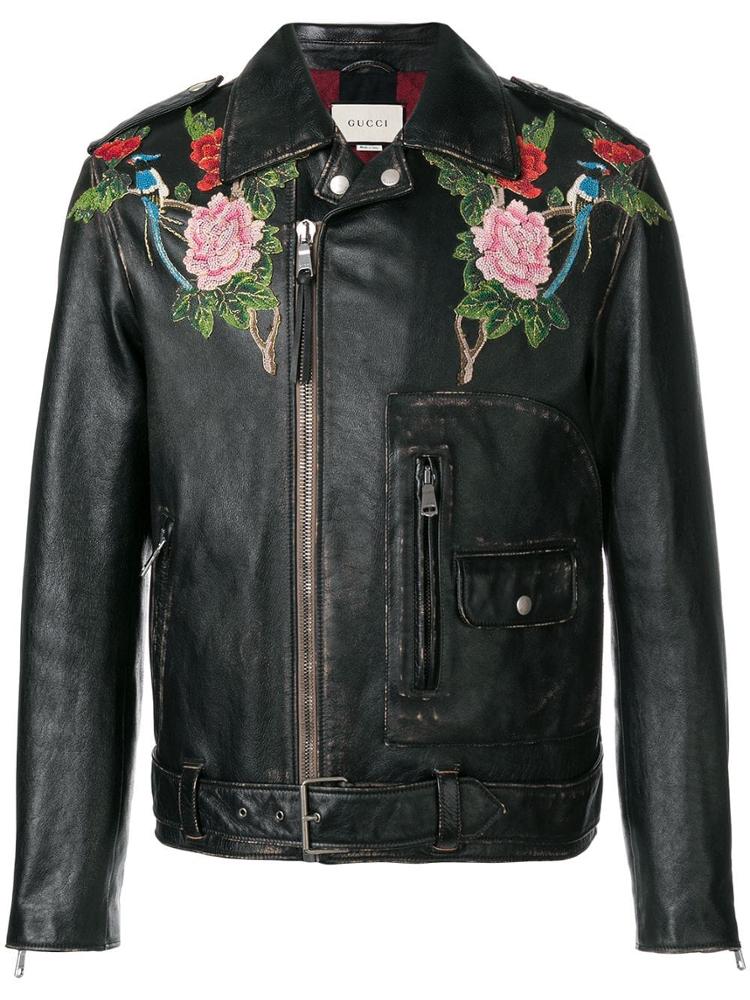 2021 Men's New Fashion Design Black Angry Cat Embroidered Leather jacket With Top Quality Material