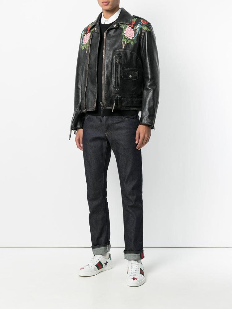 2021 Men's New Fashion Design Black Angry Cat Embroidered Leather jacket With Top Quality Material