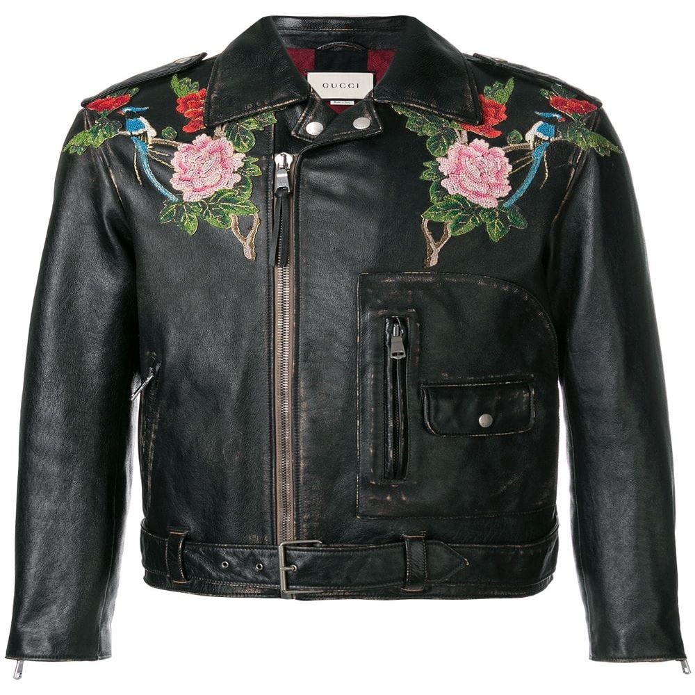 2021 Men's New Fashion Design Black Angry Cat Embroidered Leather jacket With Top Quality Material