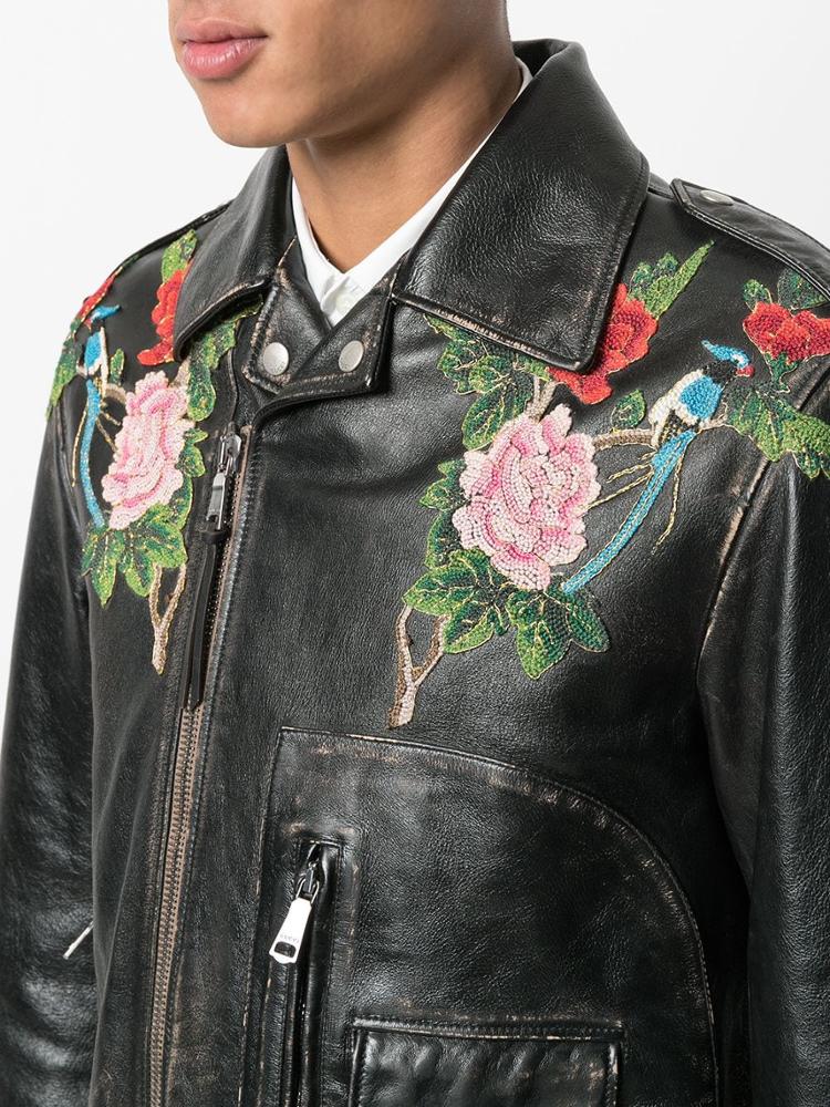 2021 Men's New Fashion Design Black Angry Cat Embroidered Leather jacket With Top Quality Material