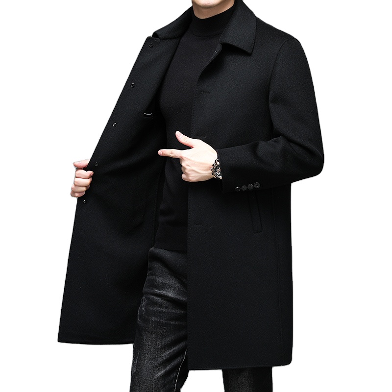 Winter clothing boutique European and American long slim single-breasted trench coat men's high-end 