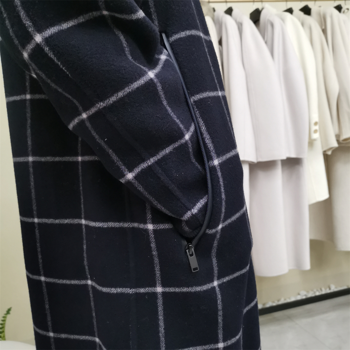 Zeqing 2020 spring new Plaid zipper hooded 100% wool casual elegant men's double-sided tweed coat