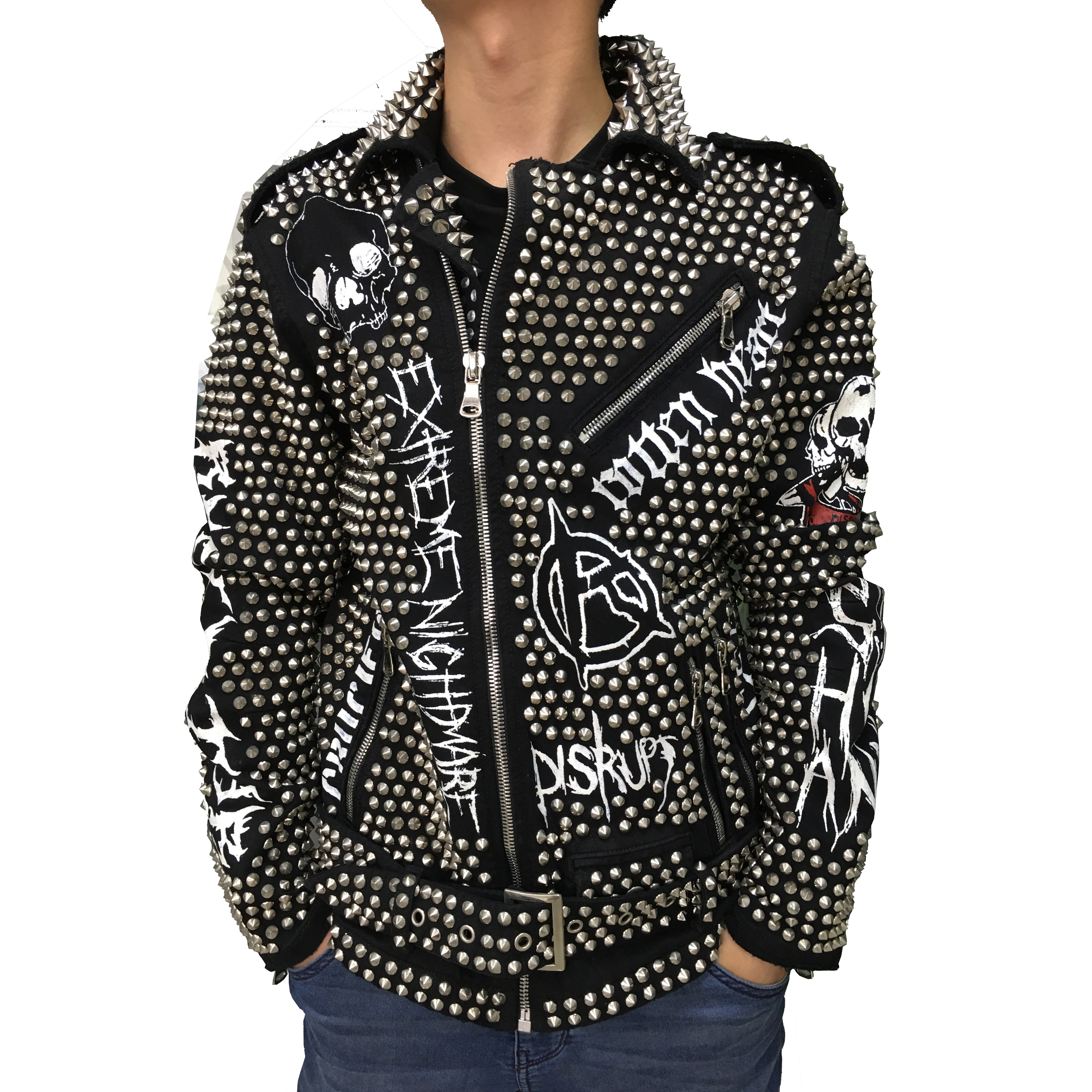 Royal wolf pearl metallic luxury denim jacket rock hip hop studded denim jacket