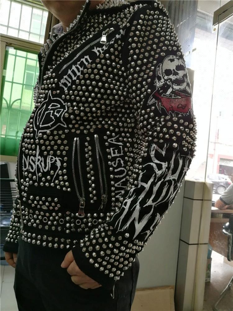 Royal wolf pearl metallic luxury denim jacket rock hip hop studded denim jacket