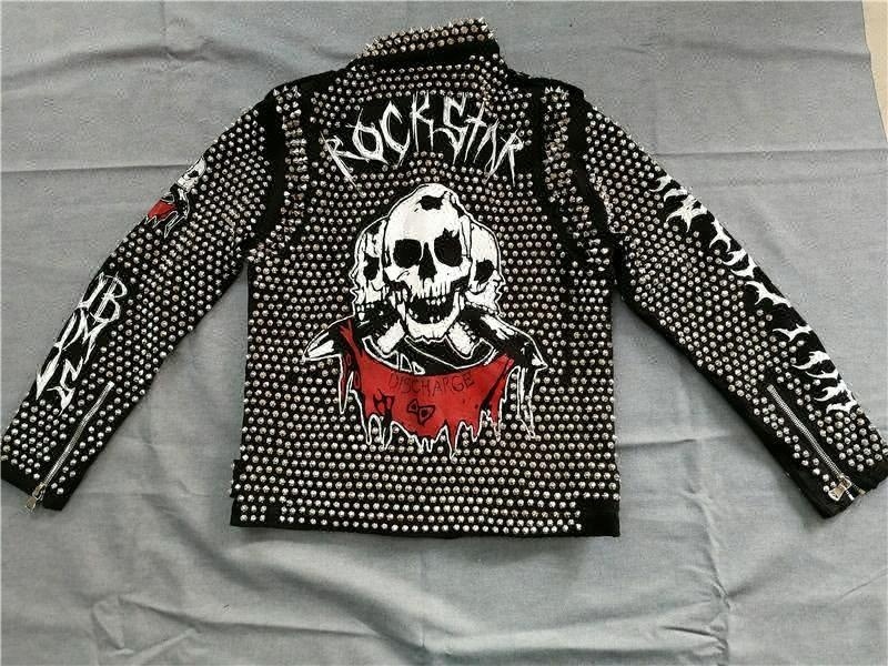 Royal wolf pearl metallic luxury denim jacket rock hip hop studded denim jacket