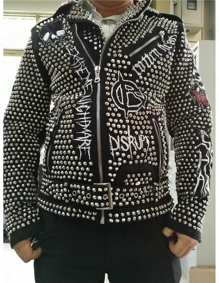 Royal wolf pearl metallic luxury denim jacket rock hip hop studded denim jacket