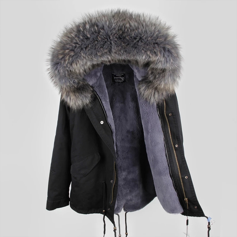 2022 Men Winter Short Jacket Real Raccoon Fur Hooded Coat Faux Fur Lined Parka Winter clothes men