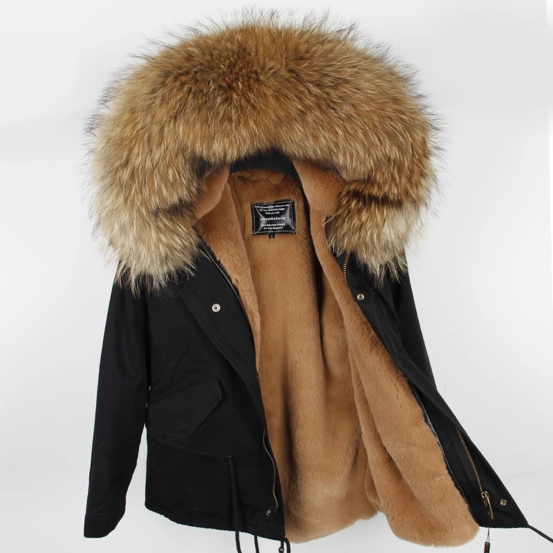 2022 Men Winter Short Jacket Real Raccoon Fur Hooded Coat Faux Fur Lined Parka Winter clothes men