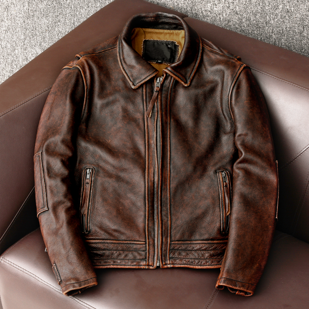 Classic Flight Jacket Men Aviator Natural Cow Genuine Leather Jacket Man Bomber Pilot Clothes Spring